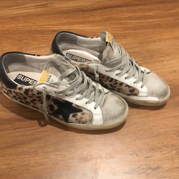 Golden Goose Shoes - Distressed superstar printed leopard sneakers